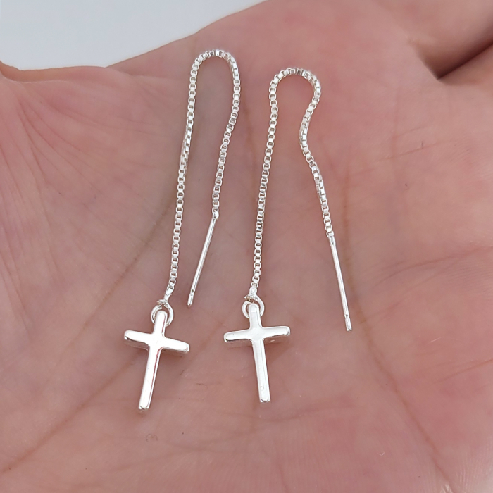 Set minimalist colier și cercei cu cruciulițe, placat cu argint 925 [3]