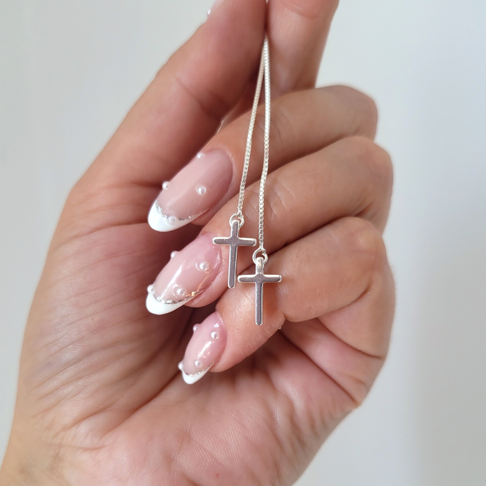 Set minimalist colier și cercei cu cruciulițe, placat cu argint 925 [5]