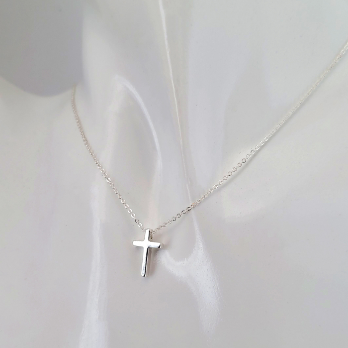 Set minimalist colier și cercei cu cruciulițe, placat cu argint 925 [2]