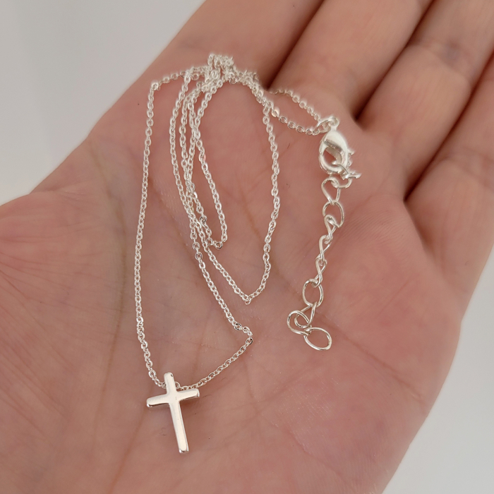 Set minimalist colier și cercei cu cruciulițe, placat cu argint 925 [7]