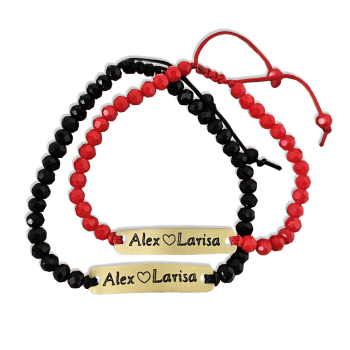 Set de 2 bratari aurii personalizate pentru cuplu, cu nume si inimioara, cu cristale [4]