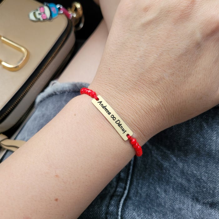 Set de 2 bratari aurii personalizate pentru cuplu, cu nume si infinit, cu cristale [3]