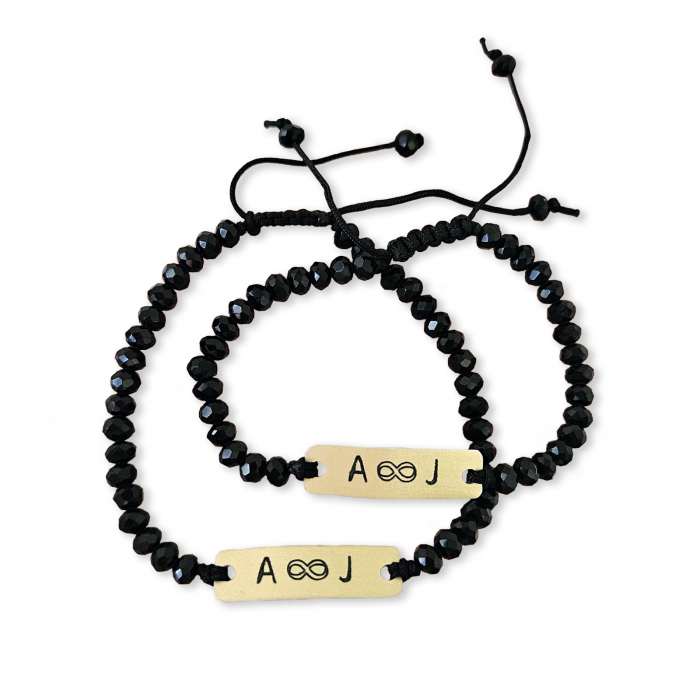 Set de 2 bratari personalizate pentru cuplu, cu initiale, data si margele din cristal [5]