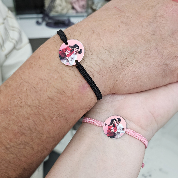 Set de 2 bratari personalizate cu fotografie imprimata si snur macrame, cadou pentru cuplu [5]