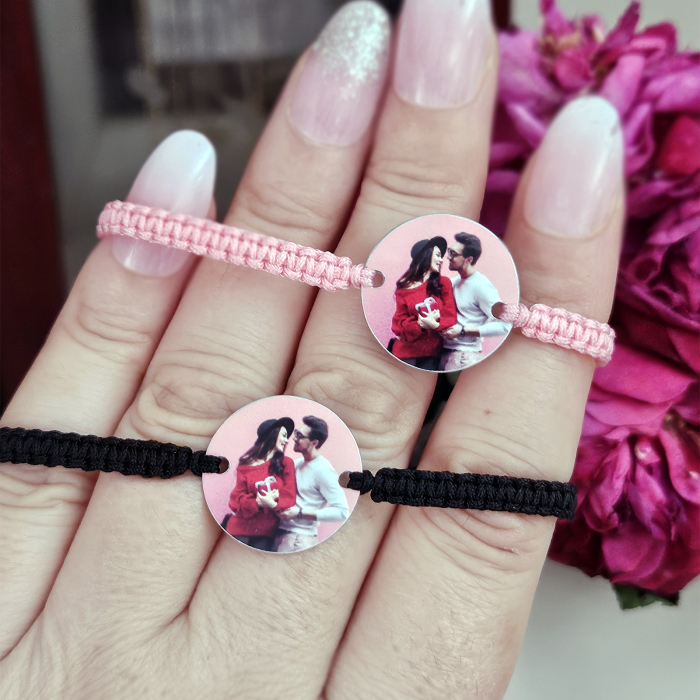 Set de 2 bratari personalizate cu fotografie imprimata si snur macrame, cadou pentru cuplu [3]