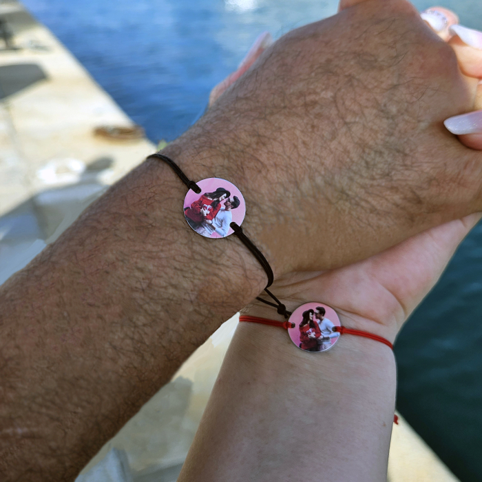 Set de 2 bratari personalizate cu fotografie imprimata si snur macrame, cadou pentru cuplu [1]