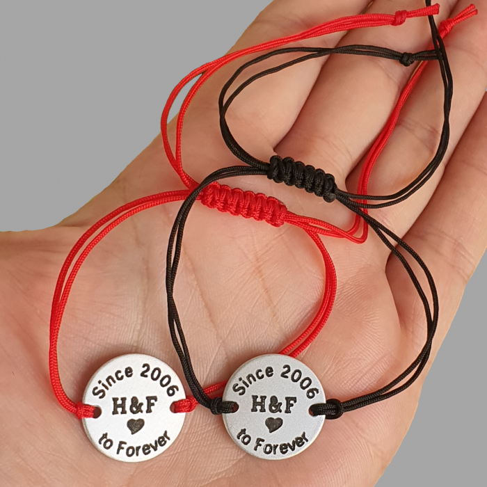 Set de 2 bratari personalizate pentru cuplu, cu banut gravat, Since to Forever [4]