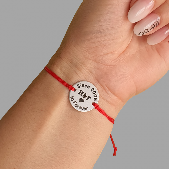 Set de 2 bratari personalizate pentru cuplu, cu banut gravat, Since to Forever [3]
