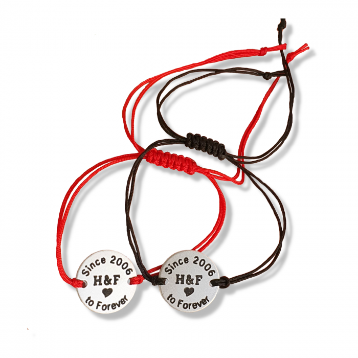 Set de 2 bratari personalizate pentru cuplu, cu banut gravat, Since to Forever [2]