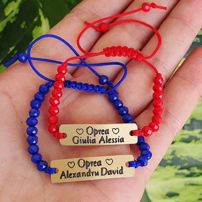 Set de 2 bratari personalizate pentru cuplu, cu nume, inimioara data relatiei si margele din cristal [9]