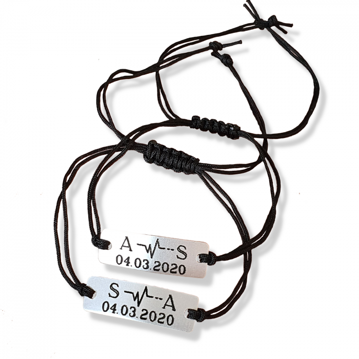 Set de 2 bratari personalizate pentru cuplu, gravate cu initiala, cardiograma si data [5]