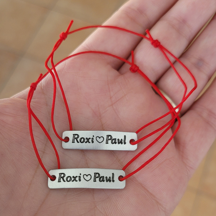 Set de 2 bratari personalizate pentru cuplu gravate cu nume si inimioara, cu inchidere ajustabila [2]