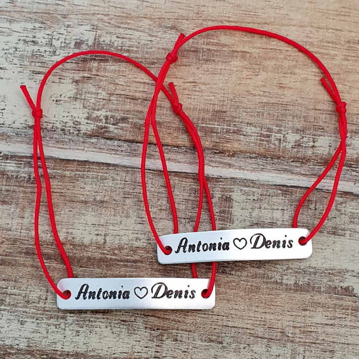 Set de 2 bratari personalizate pentru cuplu gravate cu nume si inimioara, cu inchidere ajustabila [11]