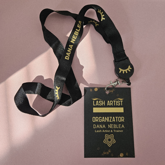 Lanyard Personalizat Lash Artist – Snur Retractabil Negru cu Etichetă Plastifiată [2]