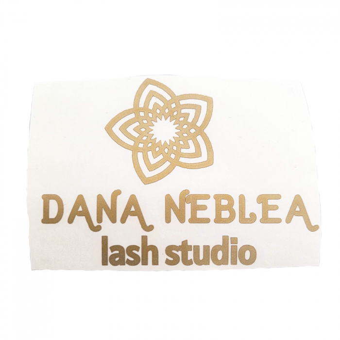 Sticker logo personalizat, autocolant decorativ auriu pentru saloane si alte firme [2]