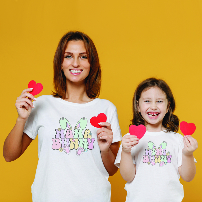 Set de 2 tricouri pentru mama si fiica, cu model de Paste, Mama Bunny si Mini Bunny [2]