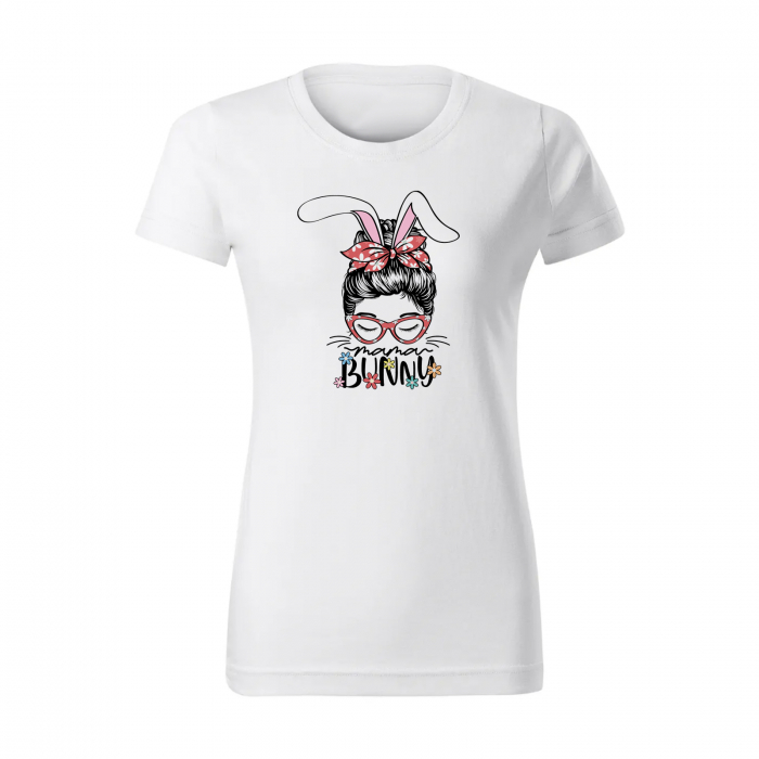 Tricou alb personalizat cu Mamma Bunny, pentru Paste [3]