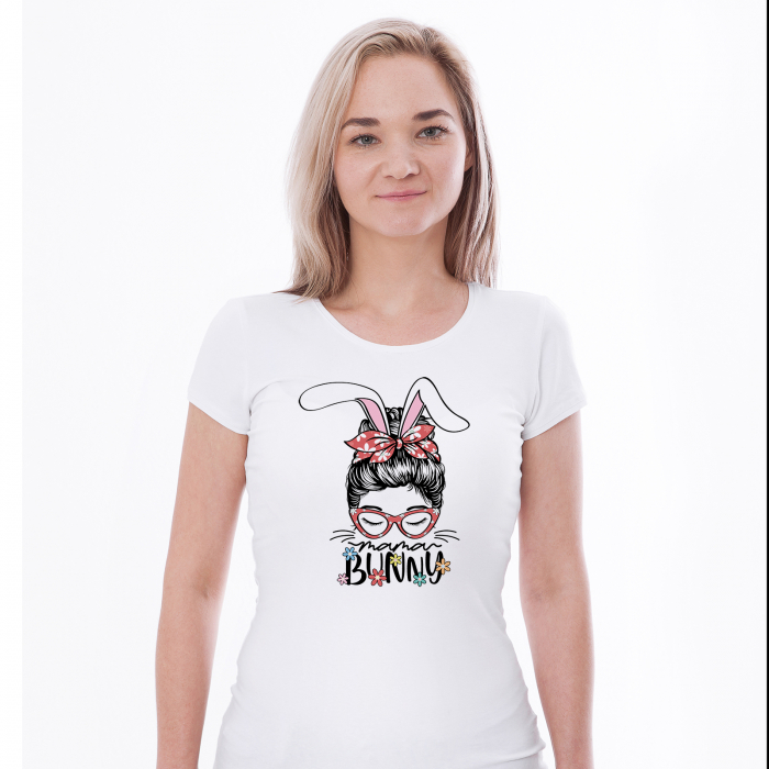 Tricou alb personalizat cu Mamma Bunny, pentru Paste [2]