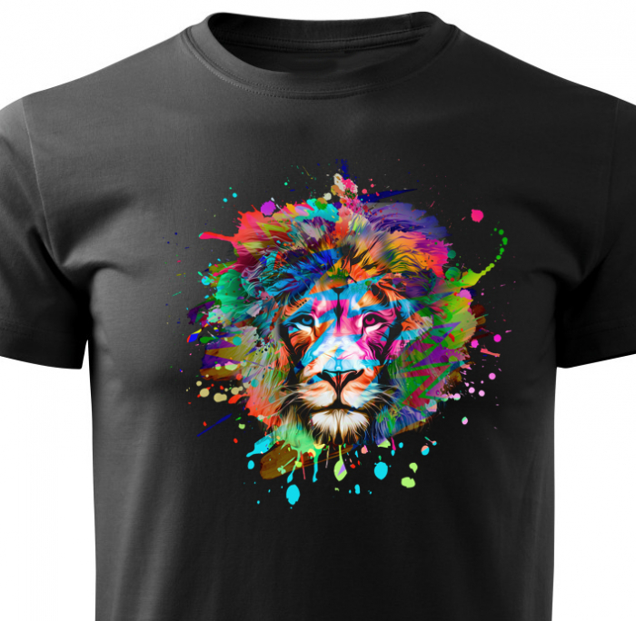 Tricou leu multicolor, din bumbac negru, pentru barbati [3]