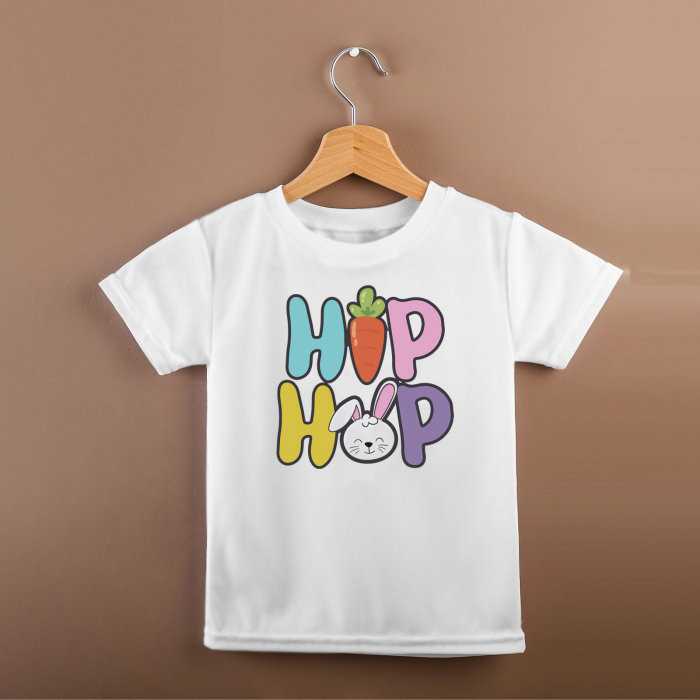 Tricou alb cu model Hip Hop pentru copii, cu iepuras, de Paste [3]