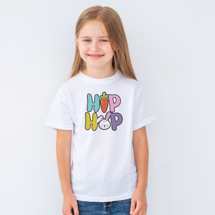 Tricou alb cu model Hip Hop pentru copii, cu iepuras, de Paste [2]