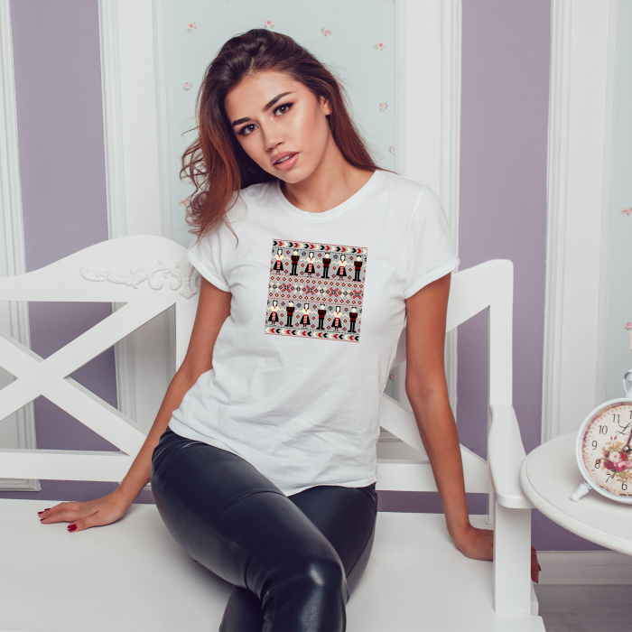 Tricou din bumbac cu hora, motiv traditional romanesc, model ie, pentru dama [2]