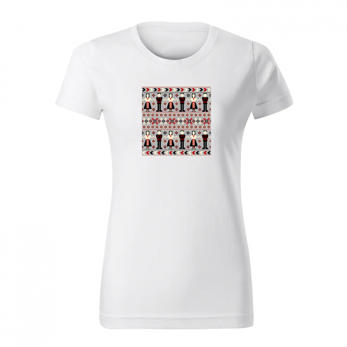 Tricou din bumbac cu hora, motiv traditional romanesc, model ie, pentru dama [3]