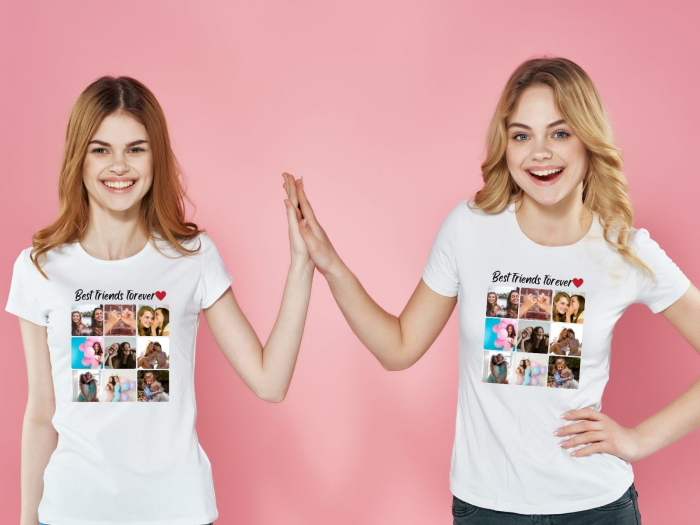 Tricou din bumbac personalizat pentru cele mai bune prietene cu colaj din 9 fotografii si mesaj [2]