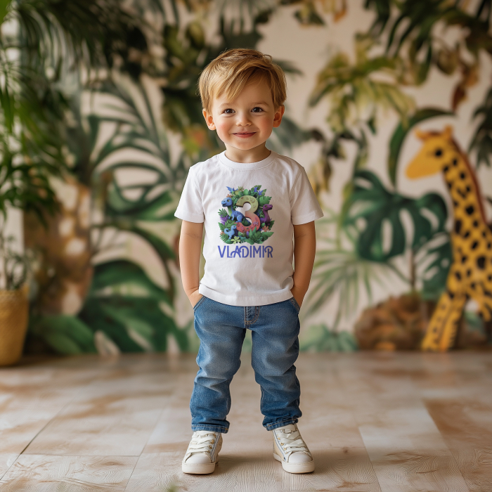 Tricou dinozauri pentru zi de nastere, pentru 3 ani, personalizat cu nume [2]