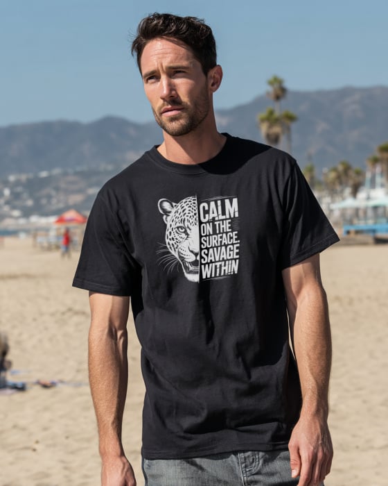 Tricou din Bumbac Negru cu Tigru si mesajul Calm on the Surface, Savage Within [3]