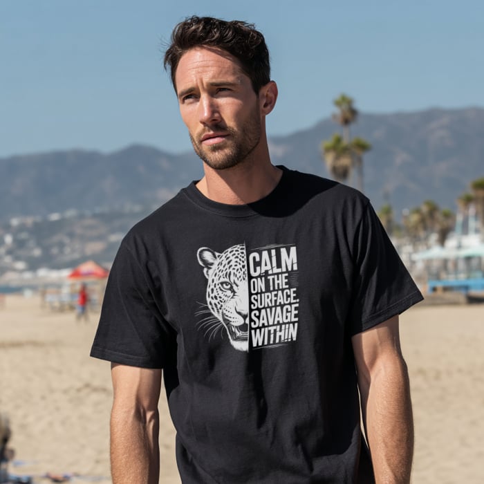 Tricou din Bumbac Negru cu Tigru si mesajul Calm on the Surface, Savage Within [2]
