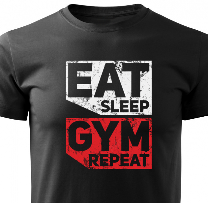 Tricou Eat Sleep Gym Repeat, din bumbac negru, pentru barbatii care merg la sala [3]