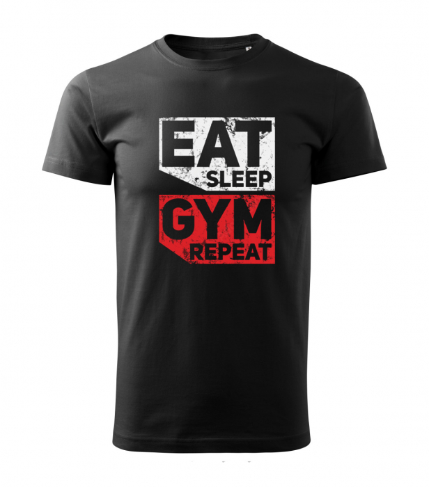 Tricou Eat Sleep Gym Repeat, din bumbac negru, pentru barbatii care merg la sala [2]
