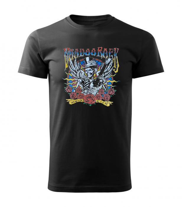Tricou Skull Vodoo Rock din bumbac negru, cu design rock, craniu, chitara si trandafiri [3]