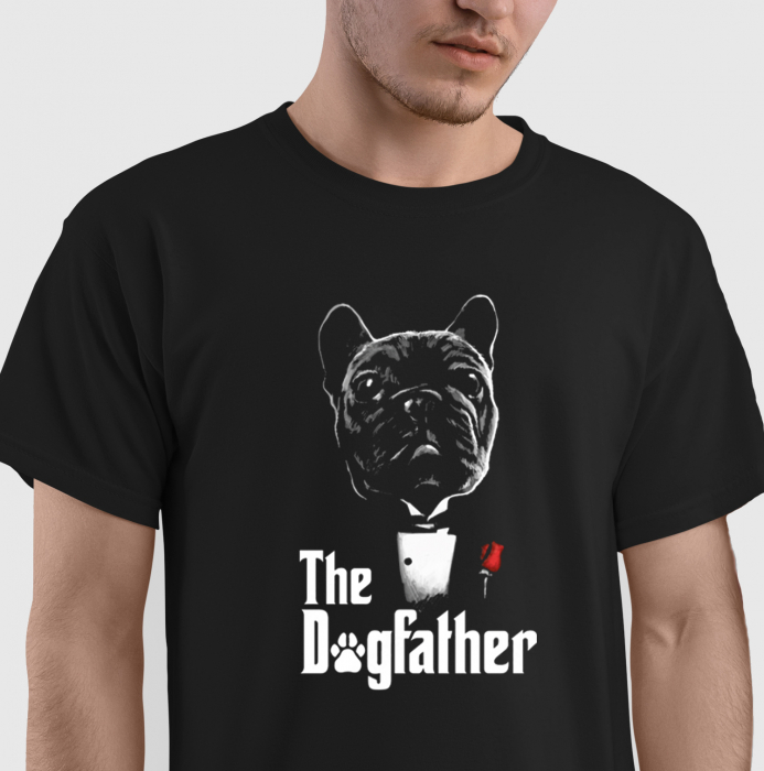 Tricou The Dogfather, din bumbac negru, pentru barbati, cu design catel [1]