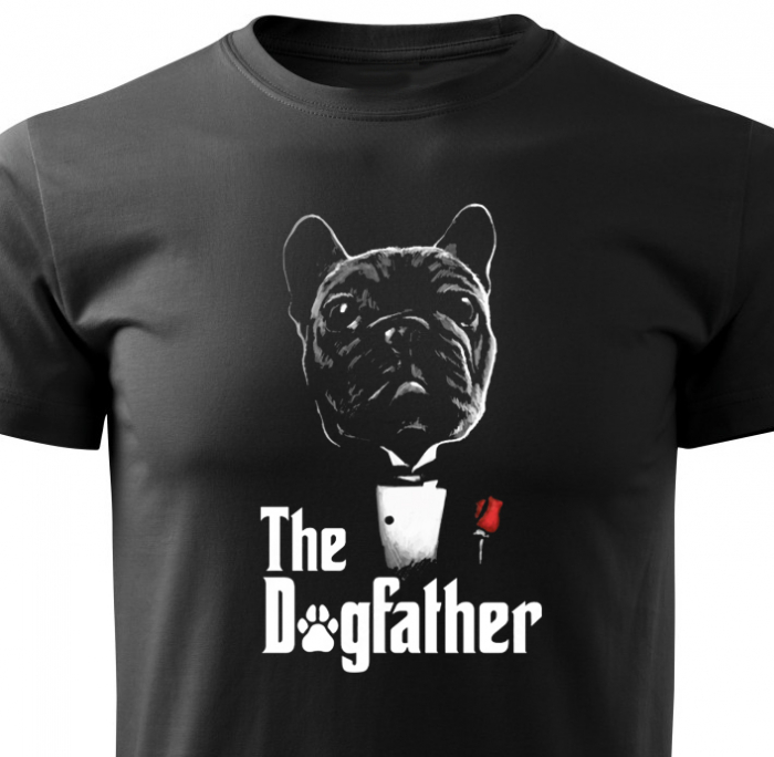 Tricou The Dogfather, din bumbac negru, pentru barbati, cu design catel [4]