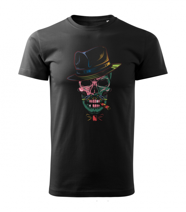 Tricou gangster cu trabuc, din bumbac negru, pentru barbati, cu design craniu gangster [2]