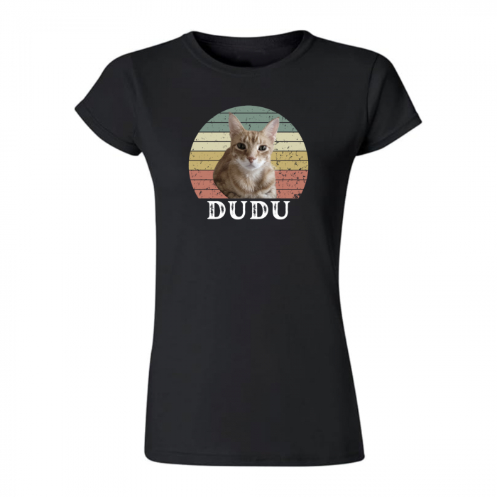 Tricou negru din bumbac personalizat cu fotografia și numele pisicii tale [3]