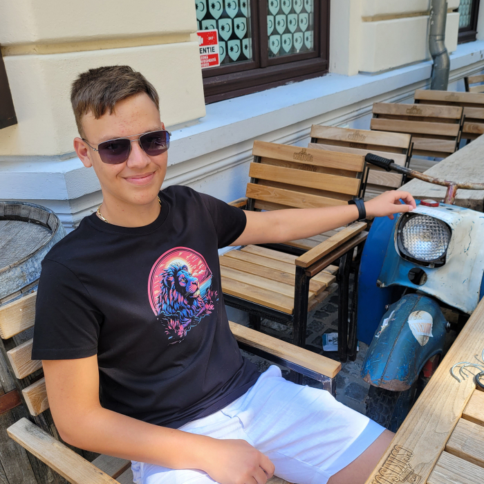 Tricou Lion in the Sunset, cu design leu, din bumbac negru, pentru bărbați [2]