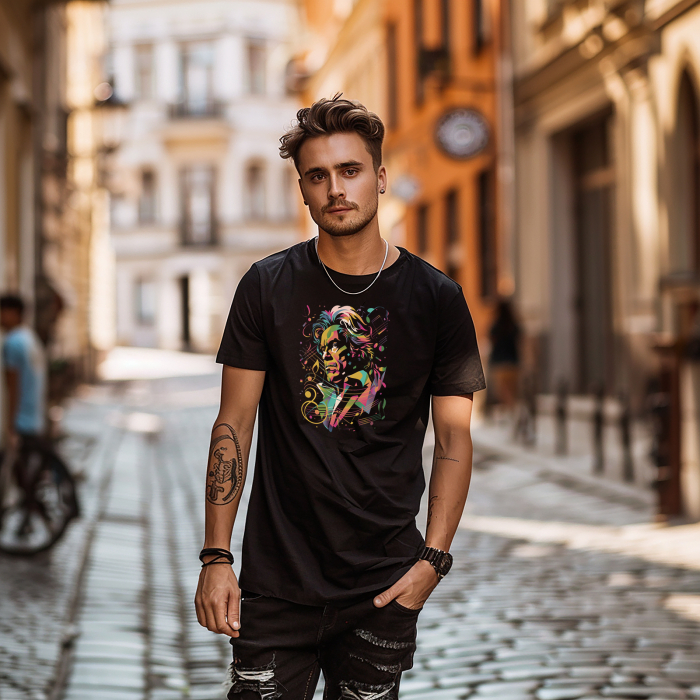 Tricou Beethoven pentru pasionatii de muzica, tricou din bumbac negru [3]
