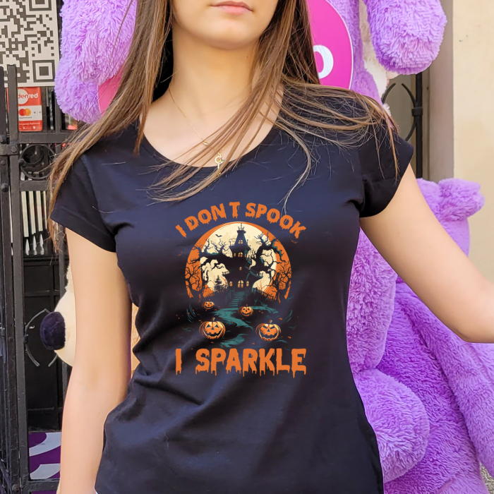 Tricou Halloween I don't spook, I sparkle, din bumbac negru [3]