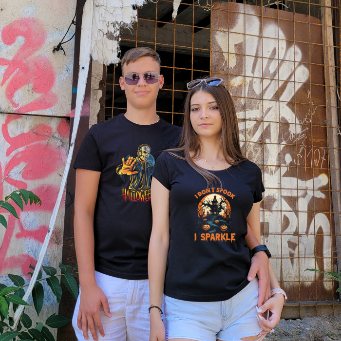 Tricou Halloween I don't spook, I sparkle, din bumbac negru [7]
