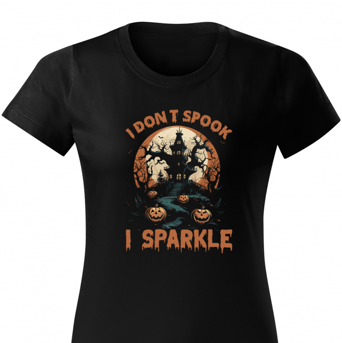 Tricou Halloween I don't spook, I sparkle, din bumbac negru [2]