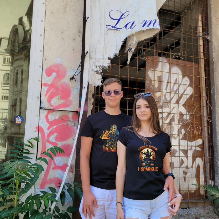 Tricou Halloween I don't spook, I sparkle, din bumbac negru [6]