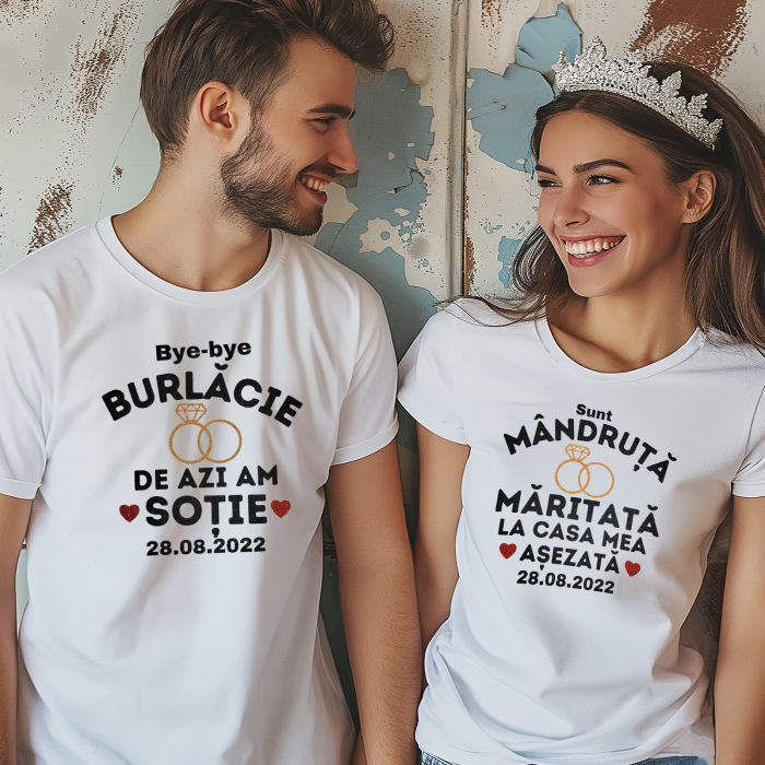 Tricou Mireasa, Tricou Mire, Nasa, Nas, tricou nunta, personalizat cu design negru sclipicios [5]