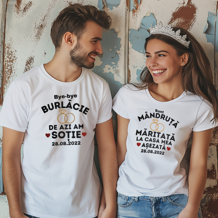 Tricou Mireasa, Tricou Mire, Nasa, Nas, tricou nunta, personalizat cu design negru sclipicios [4]