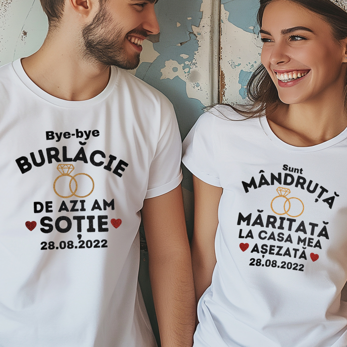 Tricou Mireasa, Tricou Mire, Nasa, Nas, tricou nunta, personalizat cu design negru sclipicios [2]