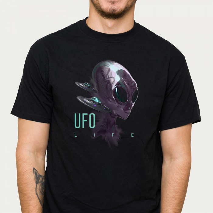 Tricou negru UFO Life, cu extraterestru abstract [3]