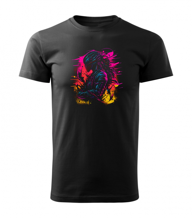 Tricou negru Alien, cu extraterestru abstract multicolor [4]