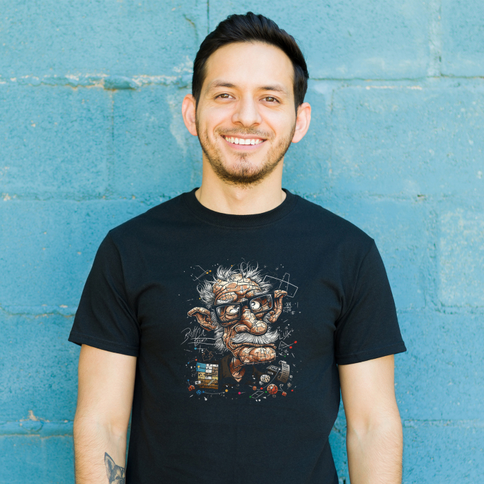 Tricou negru din bumbac, cu caricatura lui Einstein [2]